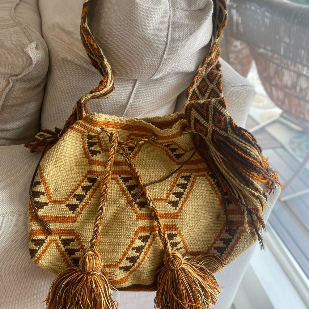 Wayuu Tribe Brown and Tan Geometric Shoulder bag